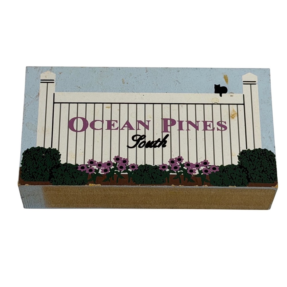 The Cat's Meow Village Ocean Pines South Blue Wood Block Shelf Sitter Decor 2000